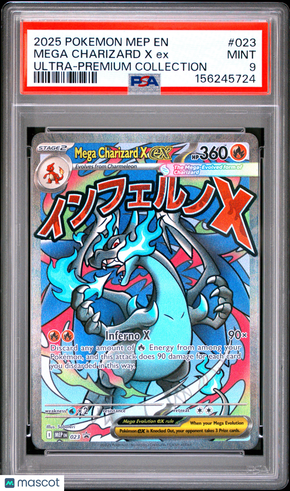 2025 Pokemon Mep EN-Me Black Star Promo Mega Charizard X EX #023 Ultra-Premium Collection PSA 9