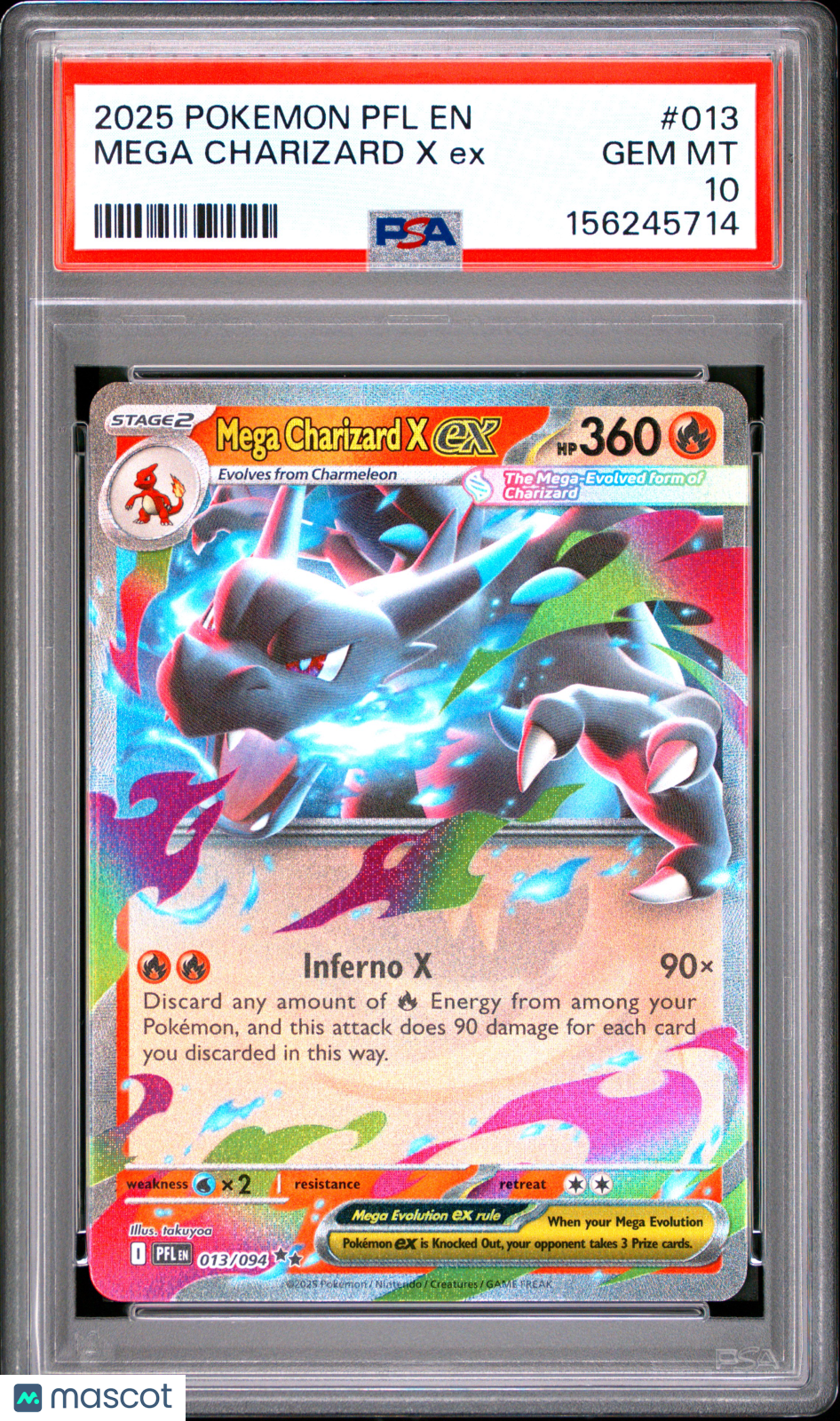 2025 Pokemon PFL EN-Phantasmal Flames Mega Charizard X EX #013 PSA 10