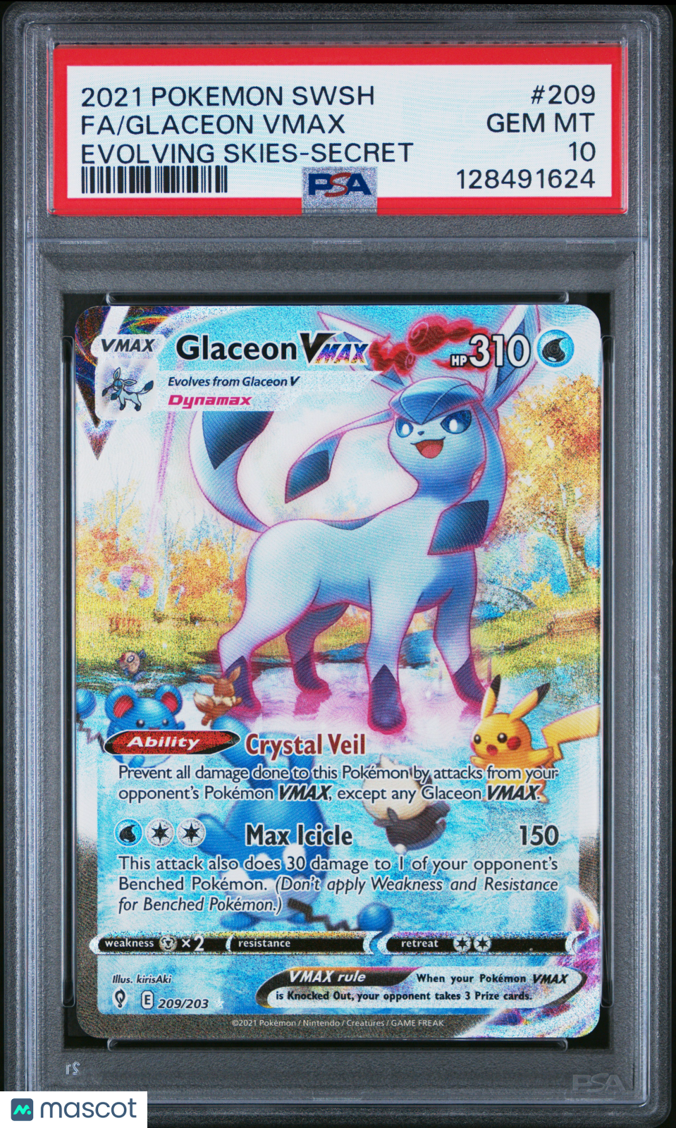 2021 Pokemon Sword & Shield Evolving Skies Glaceon VMAX #209 Fa Evolving Skies-Secret PSA 10