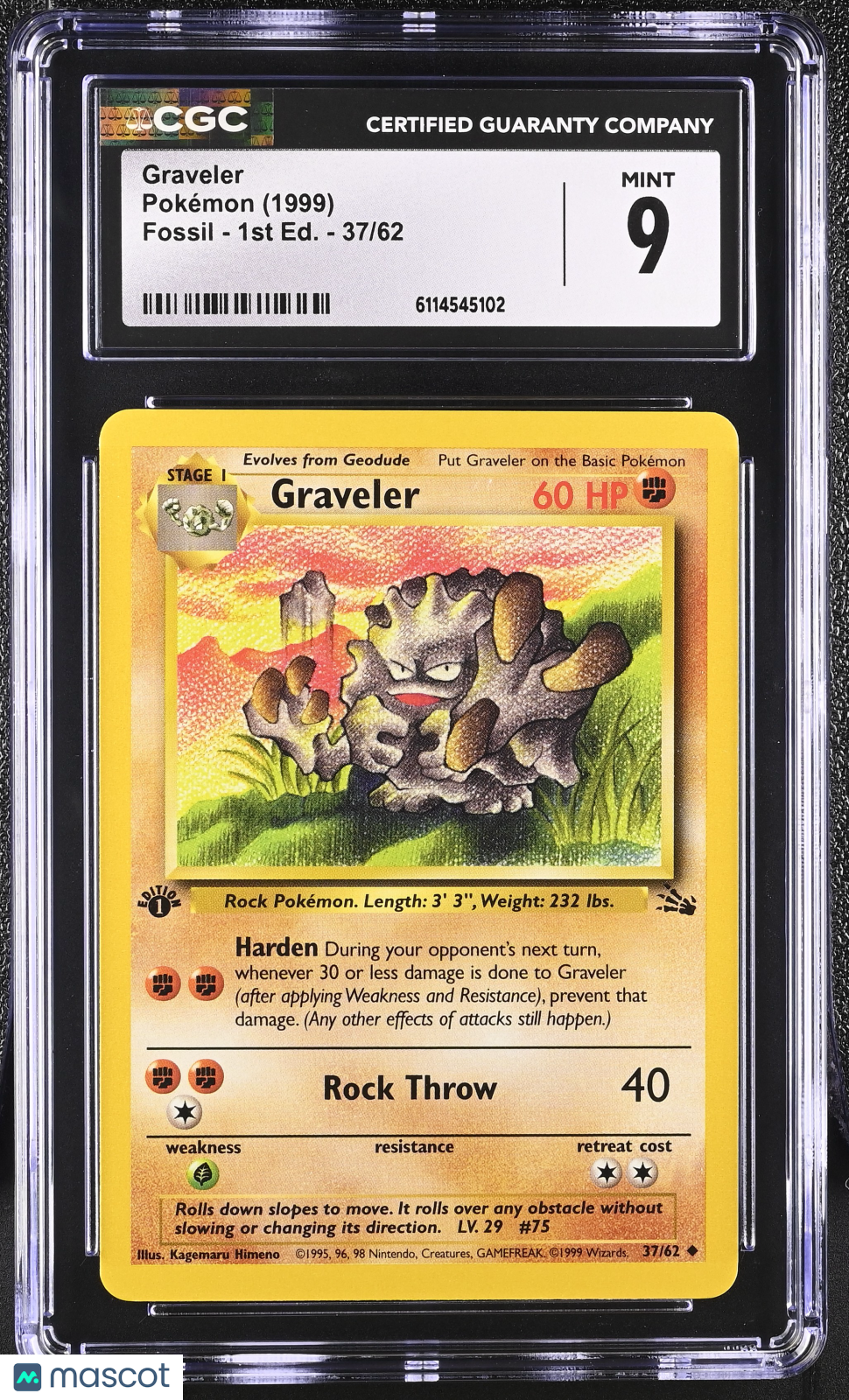 1999 Pokemon Graveler #37/62 37/62 1st Edition CGC 9