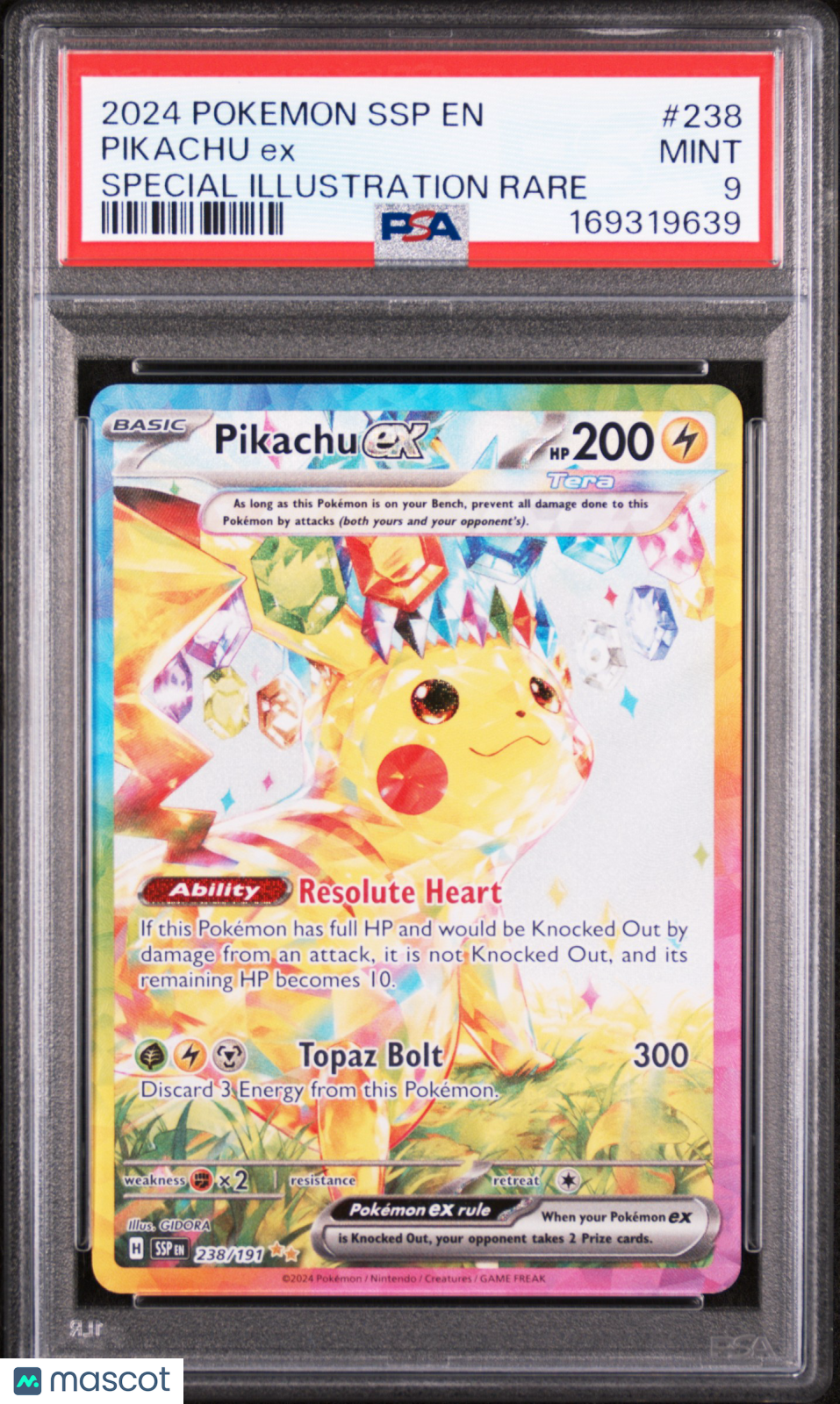 2024 Pokemon SSP EN-Surging Sparks Pikachu EX #238 Special Illustration Rare PSA 9