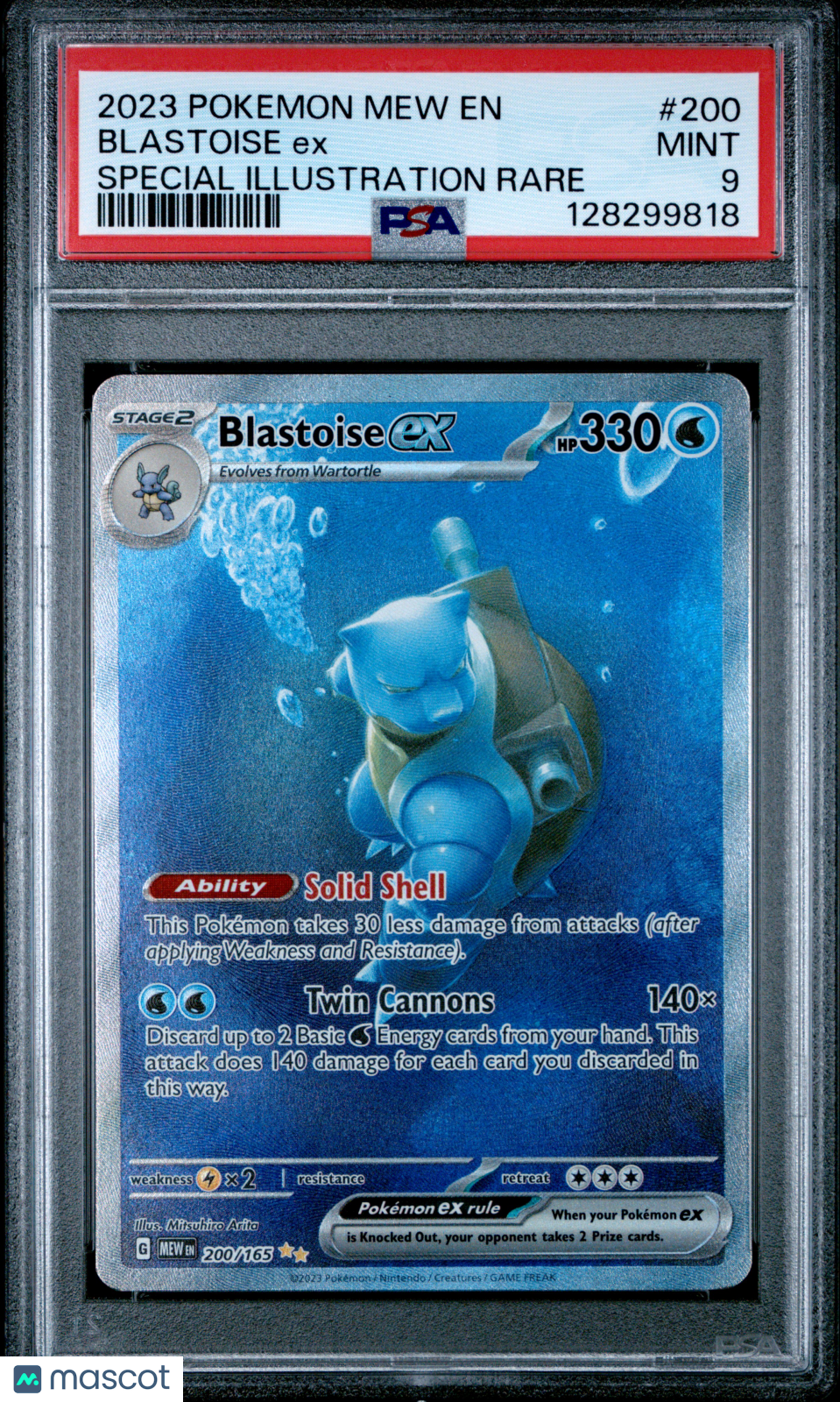 2023 Pokemon Mew EN-151 Blastoise EX #200 Special Illustration Rare PSA 9