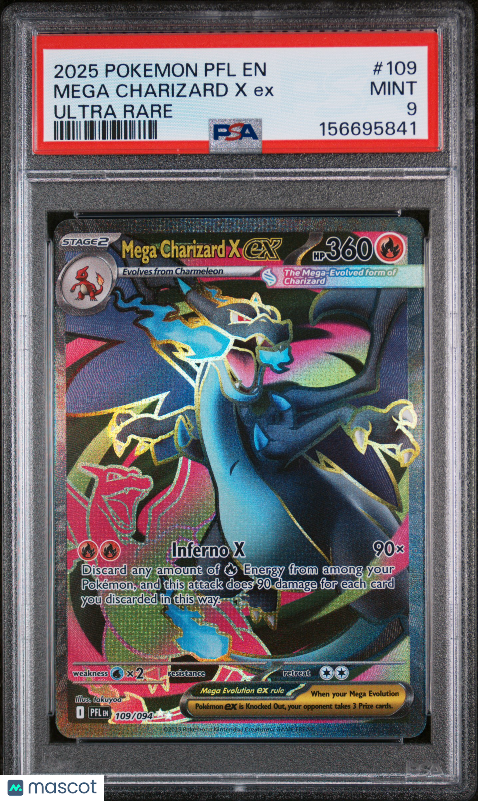 2025 Pokemon PFL EN-Phantasmal Flames Mega Charizard X EX #109 Ultra Rare PSA 9
