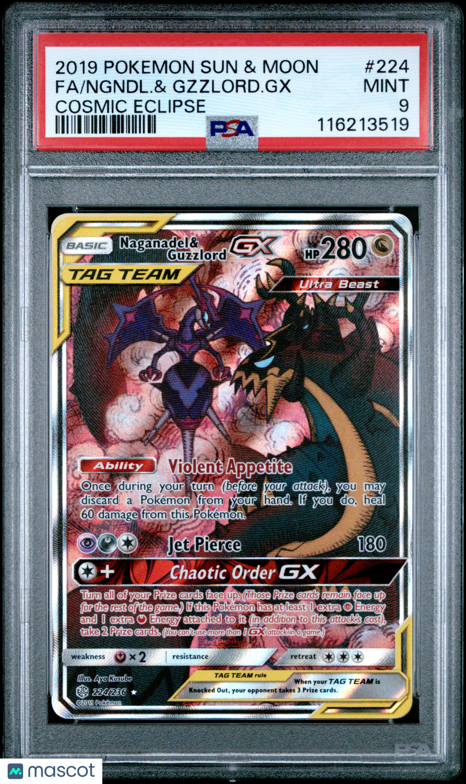 2019 Pokemon Sun & Moon Cosmic Eclipse Ngndl. & Gzzlord. GX #224 Cosmic Eclipse Fa PSA 9