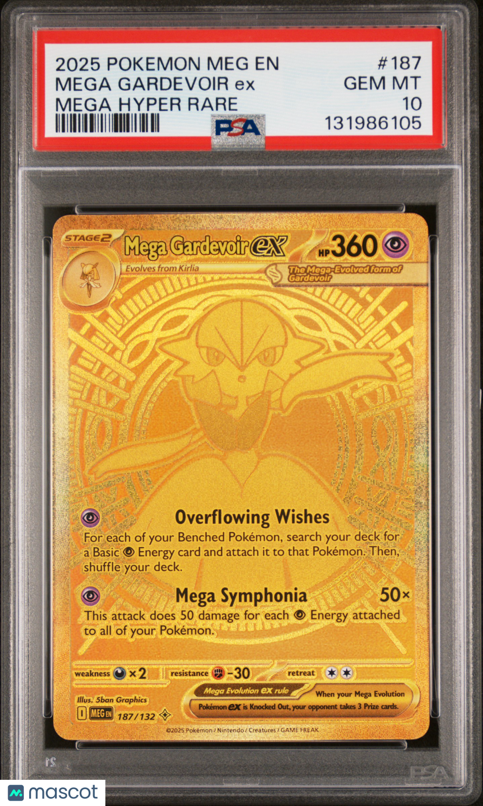 2025 Pokemon Meg EN-Mega Evolution Mega Gardevoir EX #187 Mega Hyper Rare PSA 10