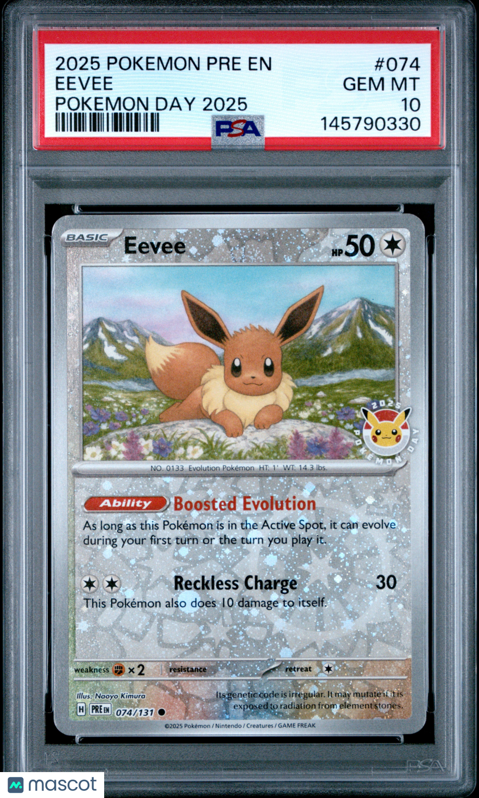 2025 Pokemon Pre EN-Prismatic Evolutions Eevee #074 Pokemon Day 2025 PSA 10