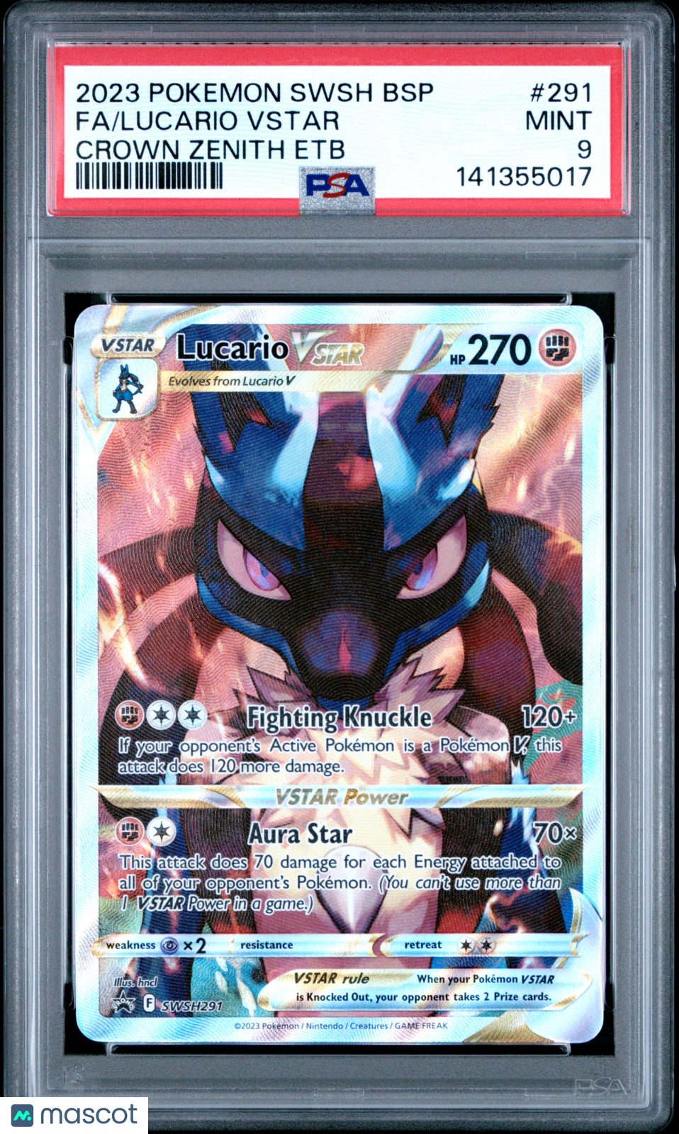2023 Pokemon Swsh Black Star Promo Lucario VSTAR #291 Crown Zenith Etb Fa PSA 9