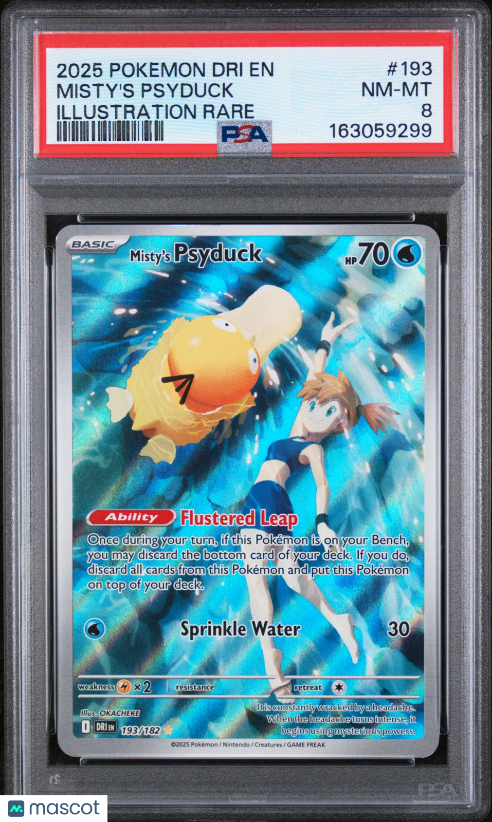 2025 Pokemon Dri EN-Destined Rivals Misty's Psyduck #193 Illustration Rare PSA 8