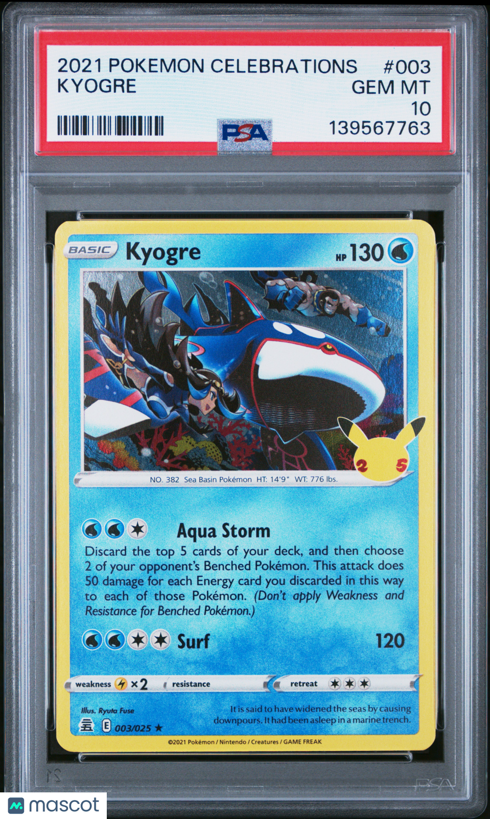 2021 Pokemon Celebrations Kyogre #003 PSA 10