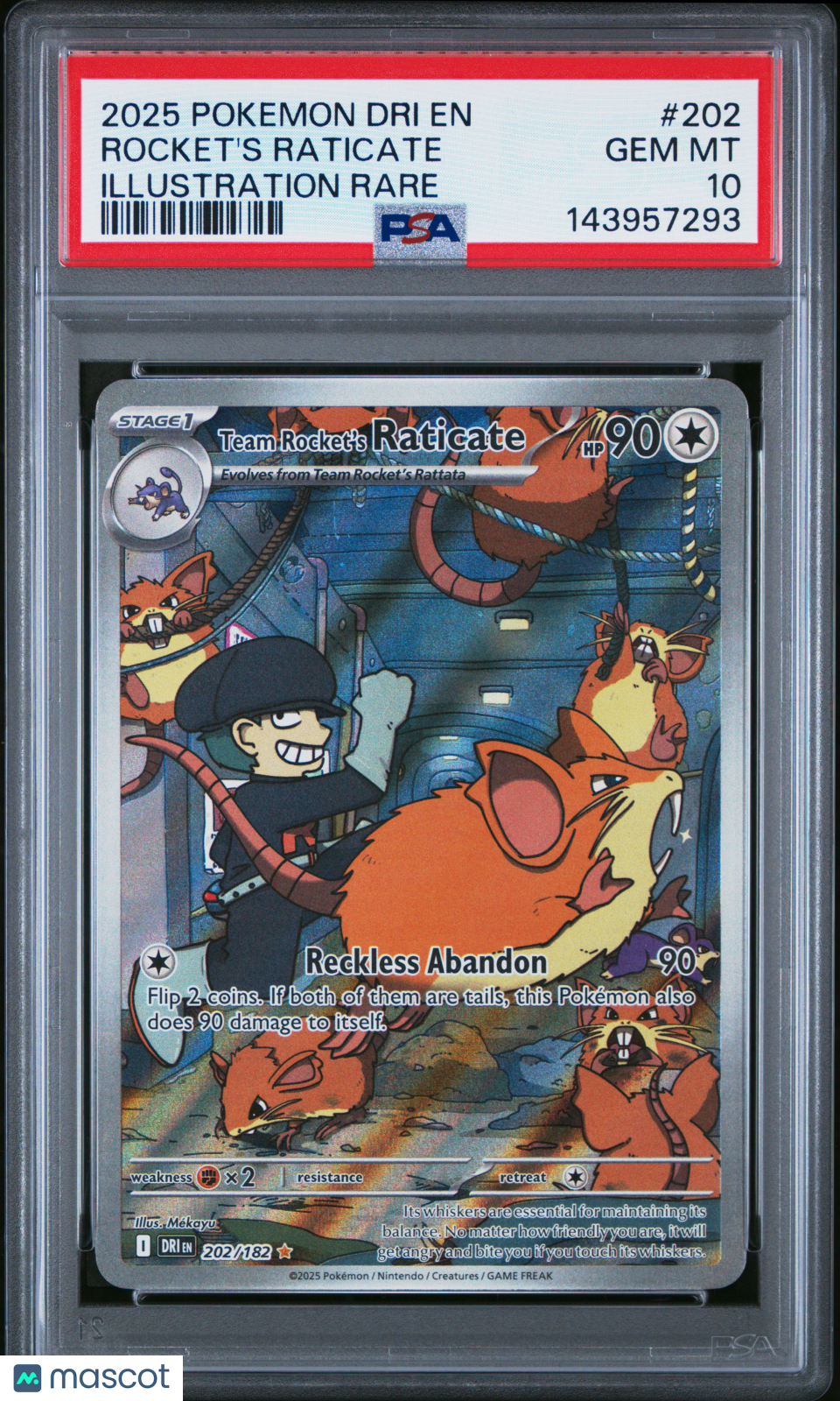 2025 Pokemon Dri EN-Destined Rivals Rocket's Raticate #202 Illustration Rare PSA 10