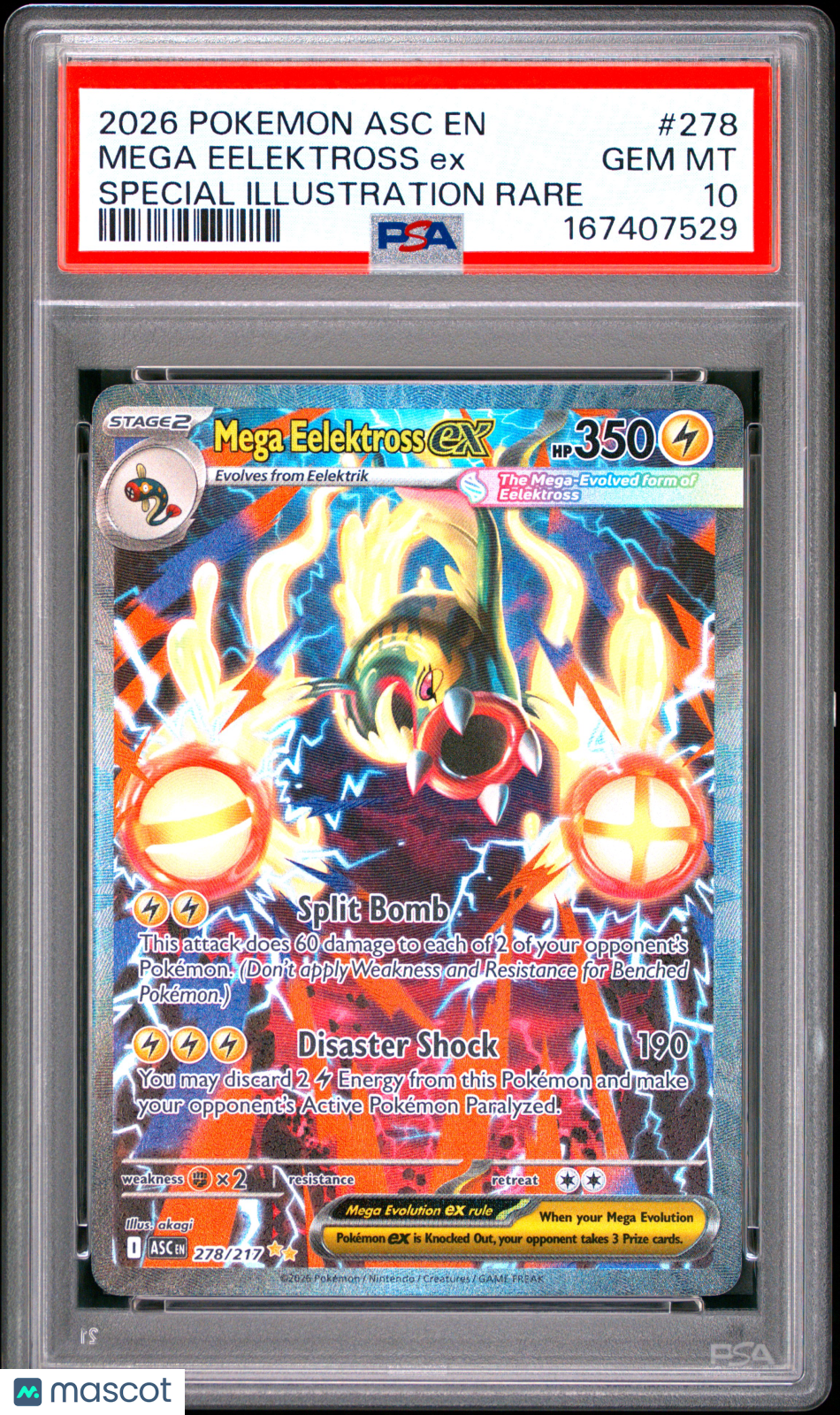 2026 Pokemon Asc EN-Ascended Heroes Mega Eelektross EX #278 Special Illustration Rare PSA 10