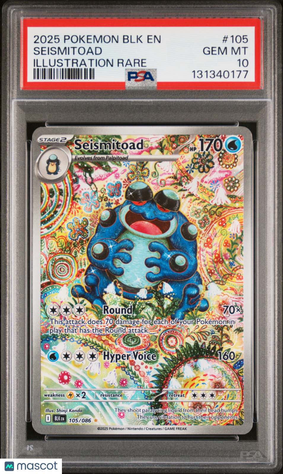 2025 Pokemon BLK EN-Black Bolt Seismitoad #105 Illustration Rare PSA 10