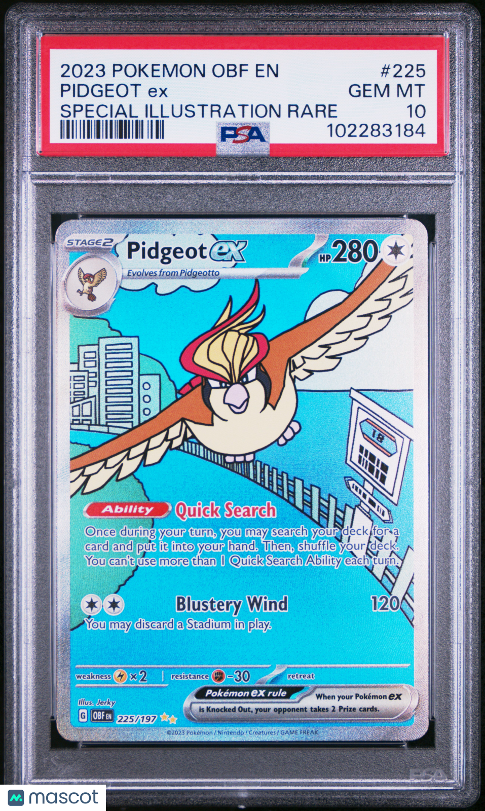 2023 Pokemon Obf EN-Obsidian Flames Pidgeot EX #225 Special Illustration Rare PSA 10