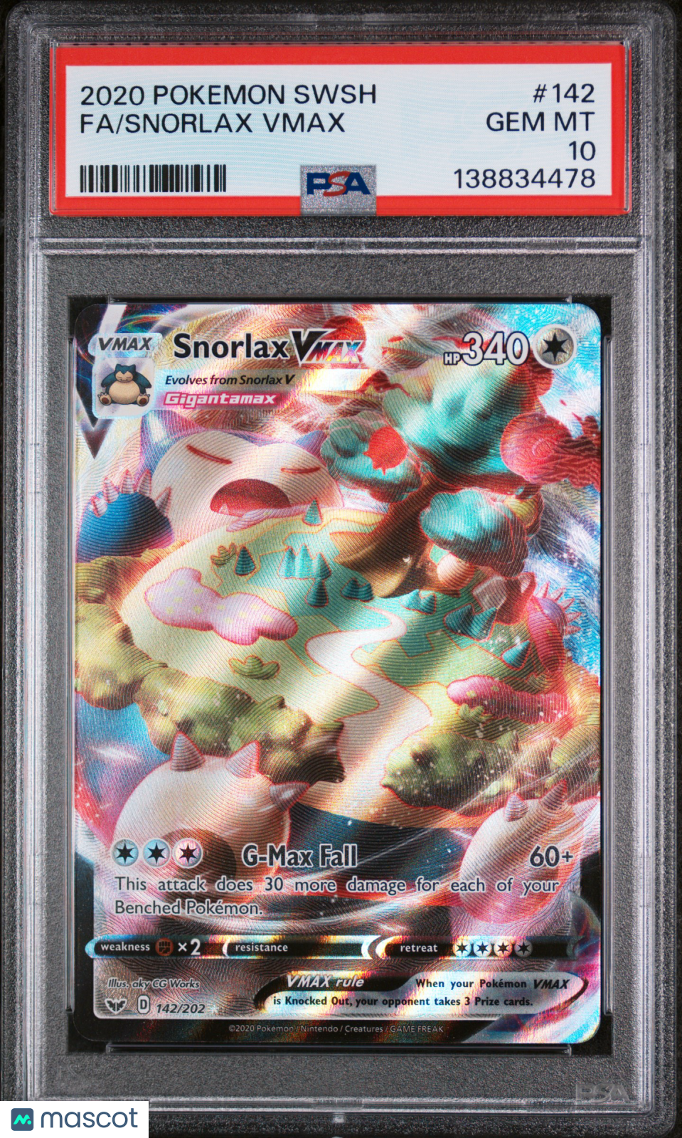 2020 Pokemon Sword & Shield Snorlax VMAX #142 Fa PSA 10