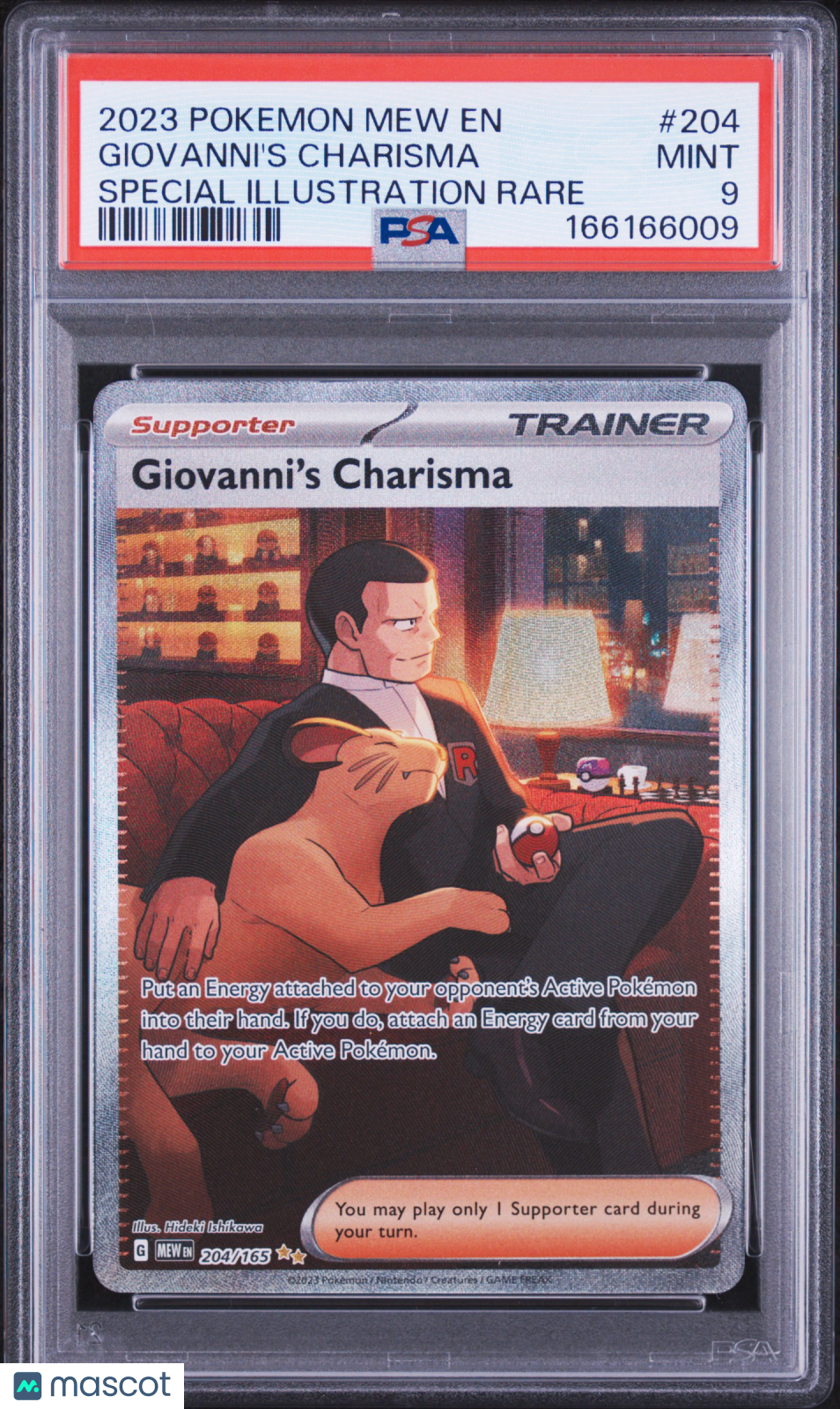 2023 Pokemon Mew EN-151 Giovanni's Charisma #204 Special Illustration Rare PSA 9