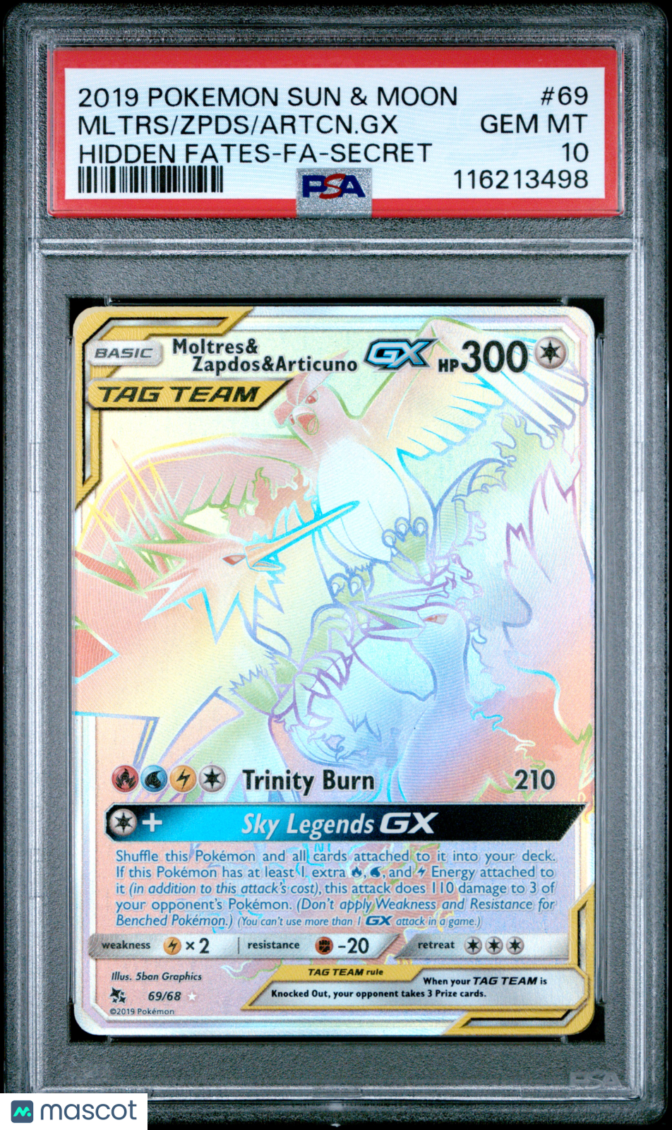 2019 Pokemon Sun & Moon Hidden Fates Artcn. GX Mltrs Zpds #69 Hidden Fates-Fa-Secret PSA 10