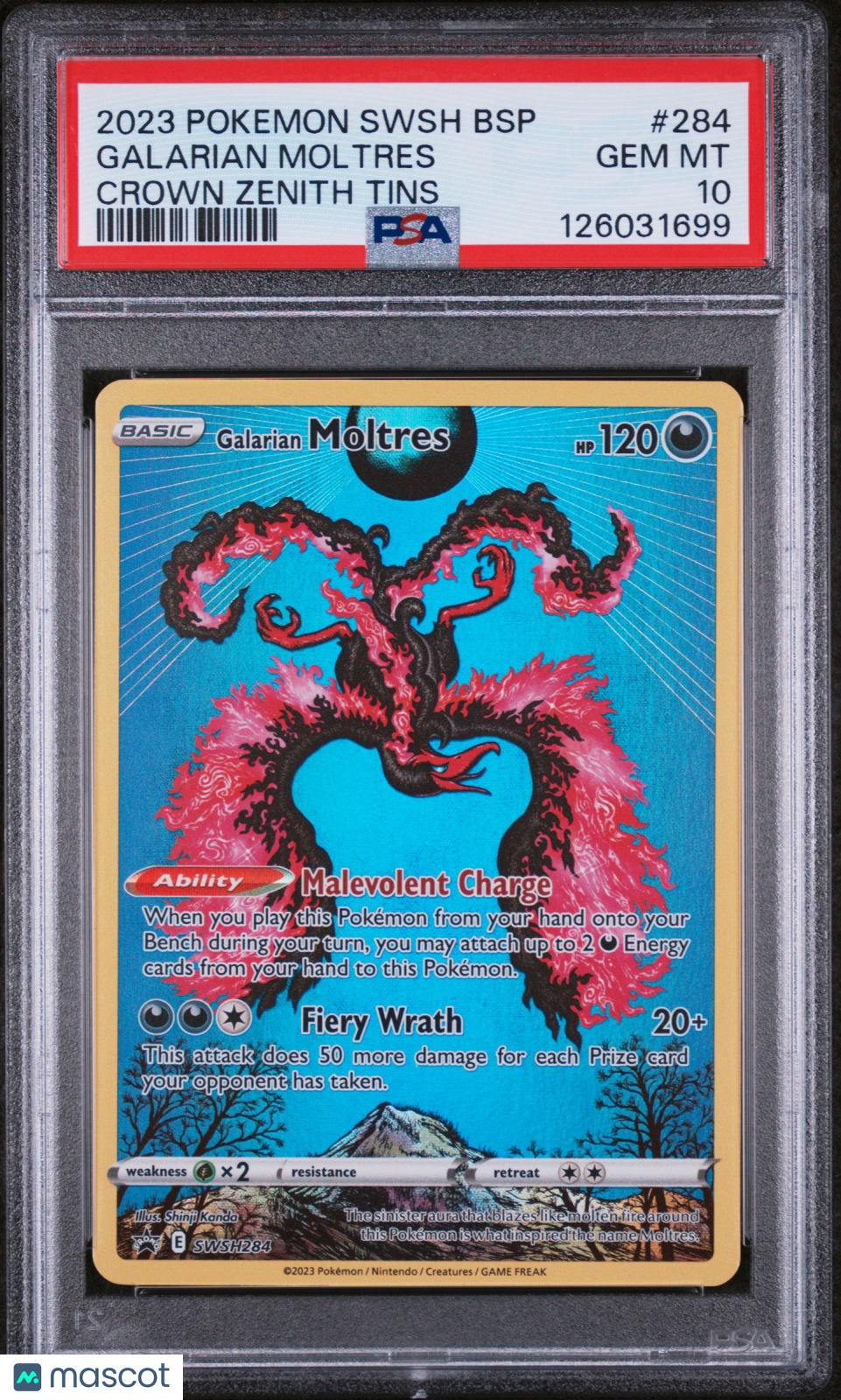 2023 Pokemon Swsh Black Star Promo Galarian Moltres #284 Crown Zenith Tin PSA 10