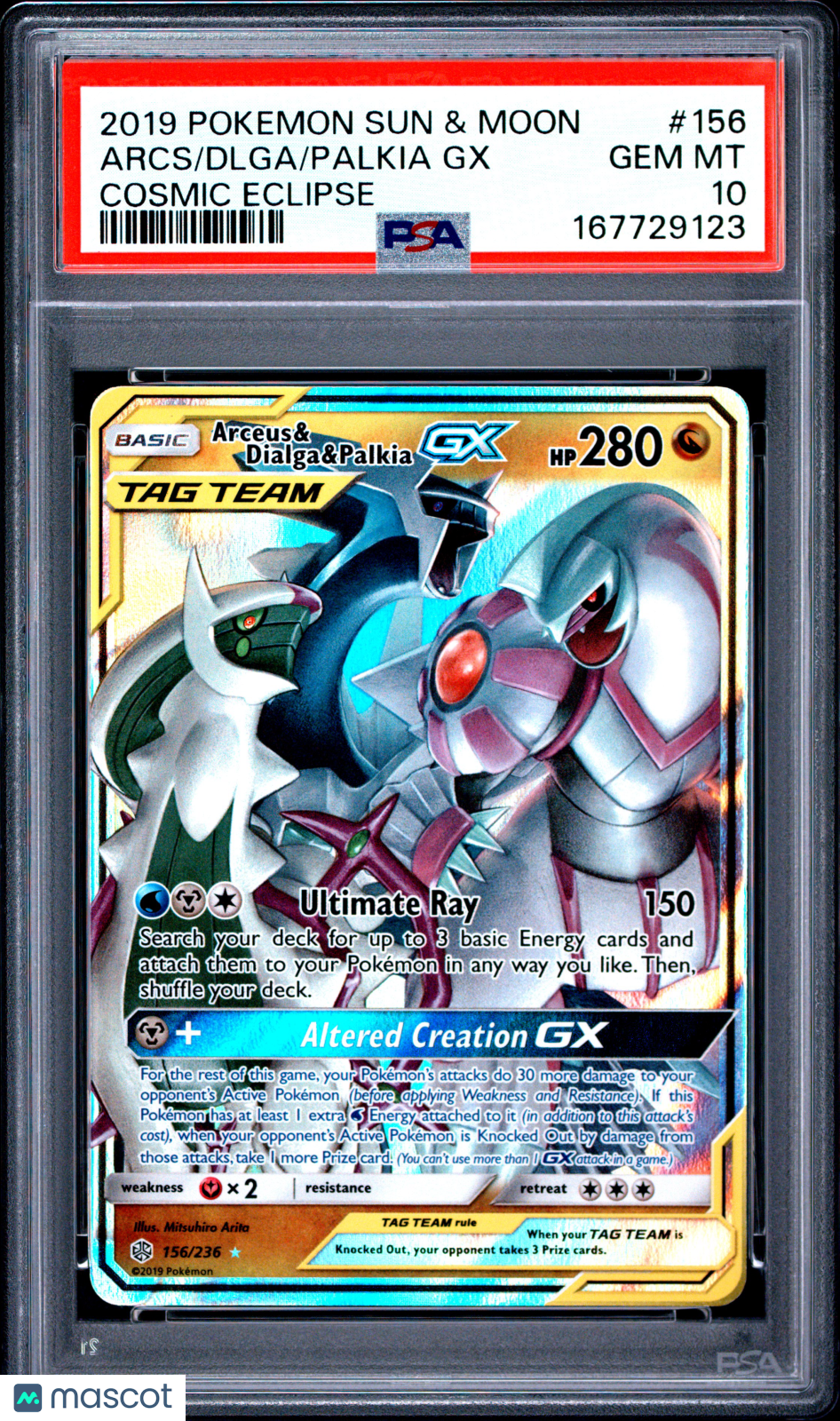 2019 Pokemon Sun & Moon Cosmic Eclipse Arcs Palkia GX Dlga #156 Cosmic Eclipse PSA 10