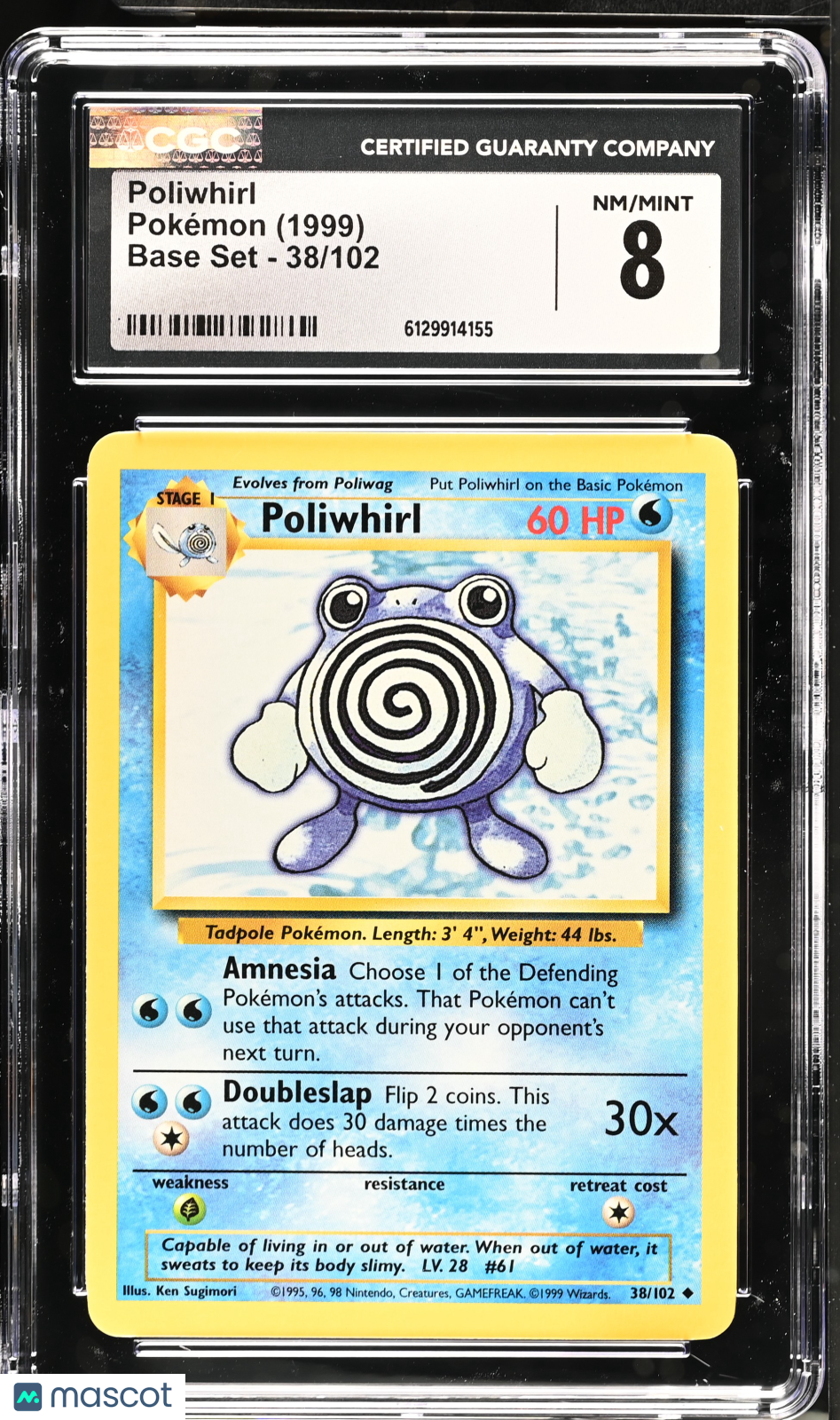 1999 Pokemon Poliwhirl #38/102 CGC 8
