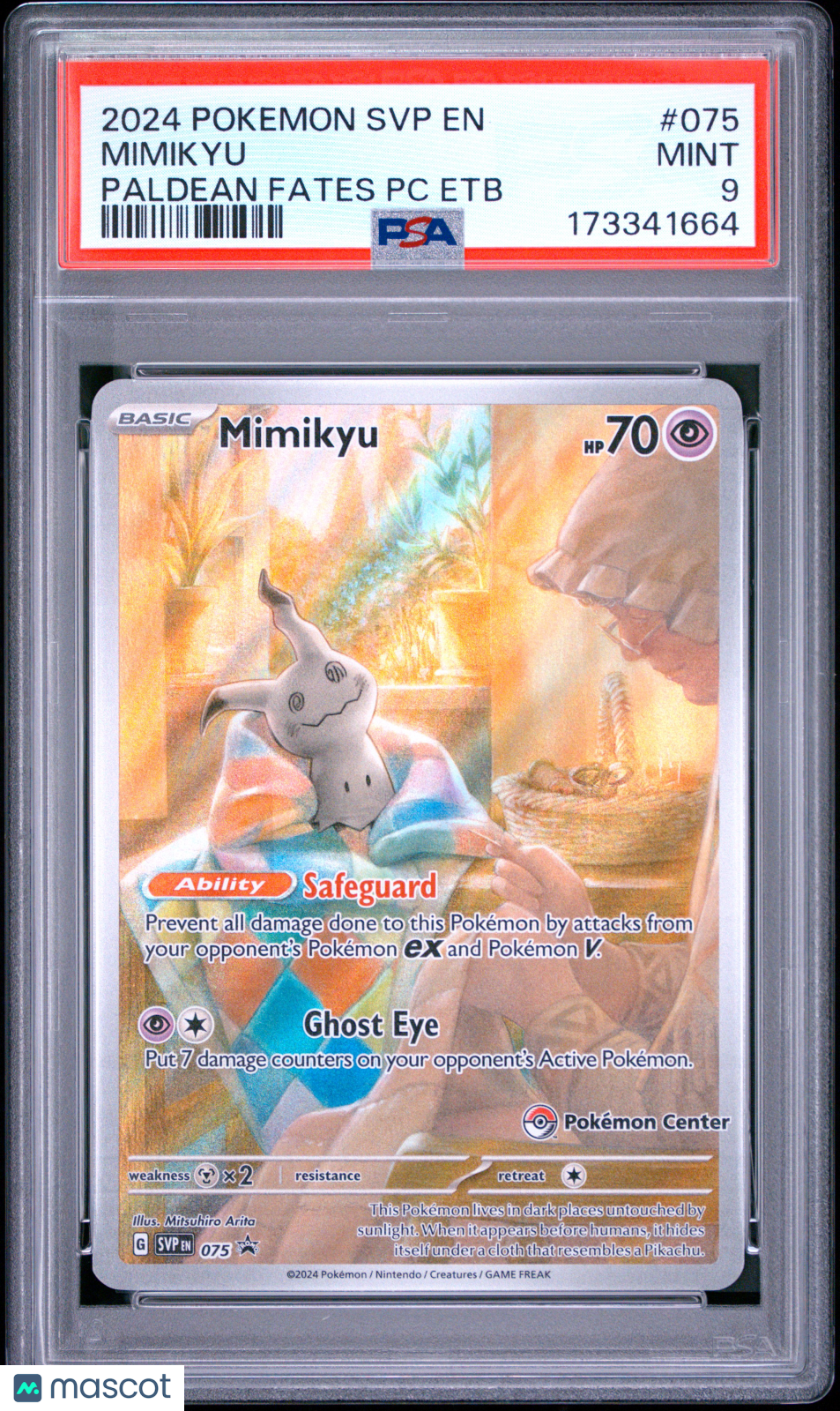 2024 Pokemon SVP EN-SV Black Star Promo Mimikyu #075 Paldean Fates PC Etb PSA 9