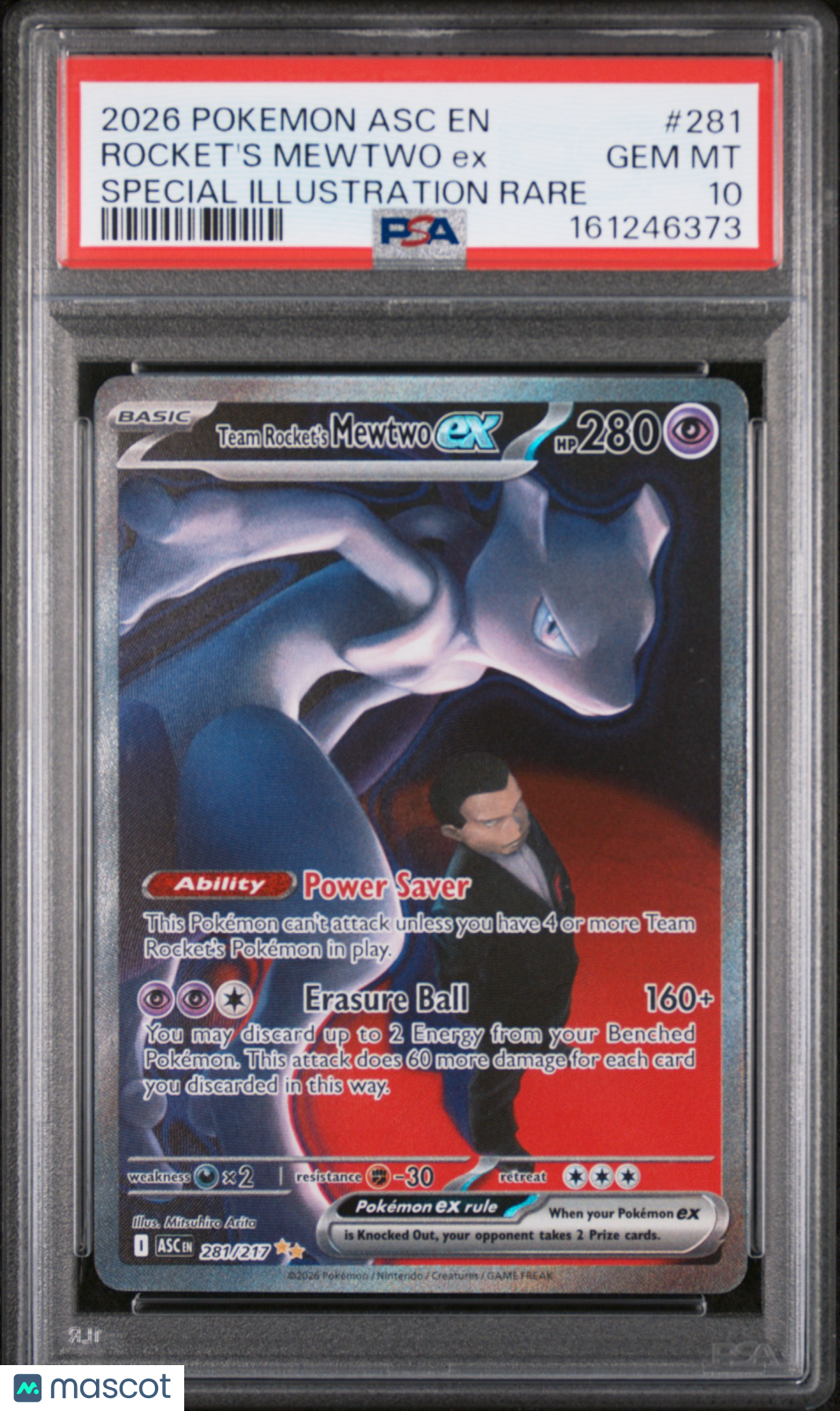 2026 Pokemon Asc EN-Ascended Heroes Rocket's Mewtwo EX #281 Special Illustration Rare PSA 10