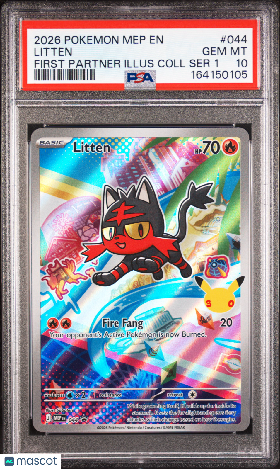 2026 Pokemon Mep EN-Me Black Star Promo Litten #044 First Partner Illus Coll Ser 1 PSA 10