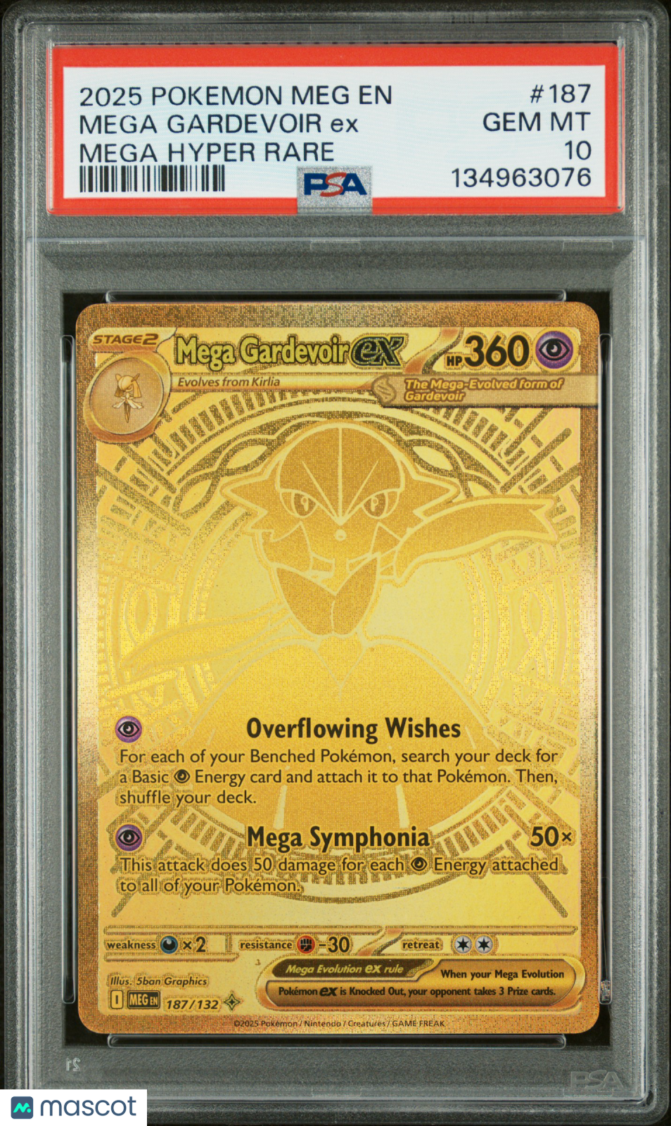 2025 Pokemon Meg EN-Mega Evolution Mega Gardevoir EX #187 Mega Hyper Rare PSA 10