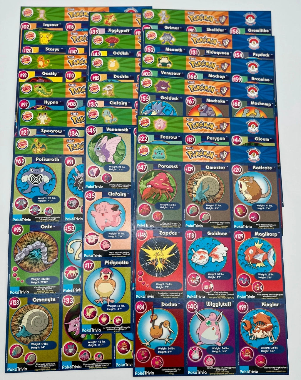 1999 Burger King Pokémon Movie Poketrivia Complete Set