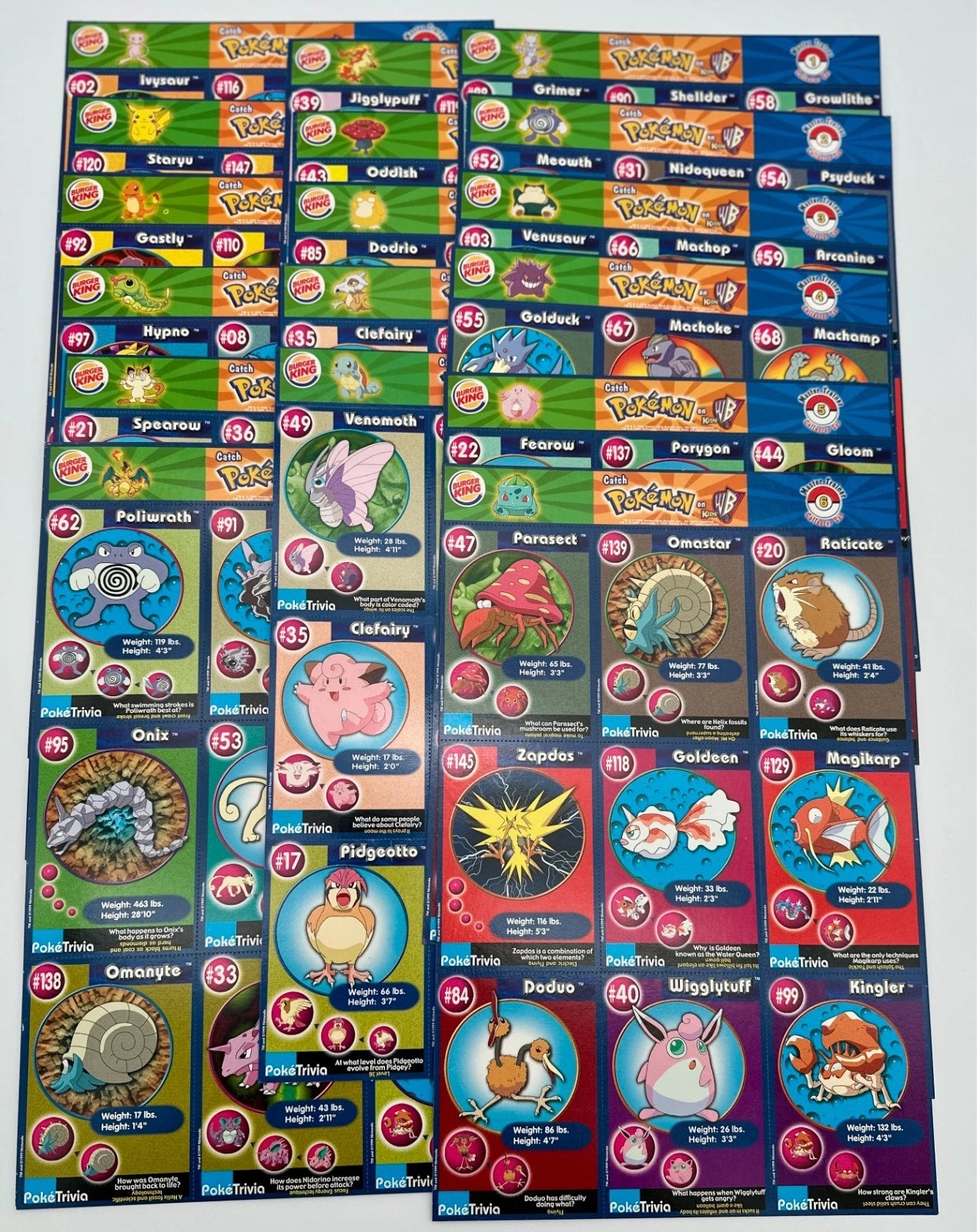 1999 Burger King Pokémon Movie Poketrivia Complete Set